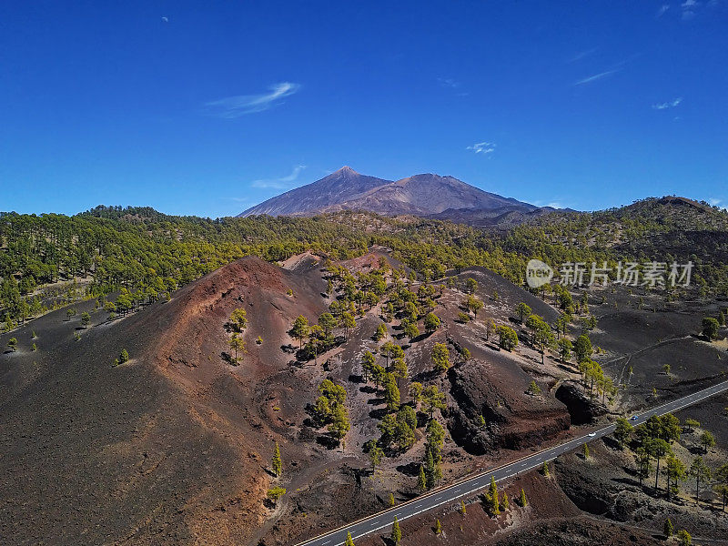 Aerial view of volcanic landscape near Teide National Park, Tenerife, Canary islands, Spain